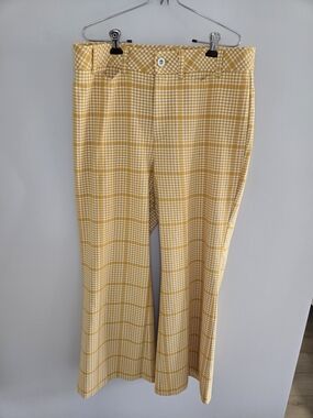 Anthropologie Maeve Mustard and White Houndstooth Wide Leg Pants